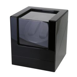   Óraforgató doboz, 2 db karórához, kívül fekete színű festett fényes fa felület, belül fekete színű textil