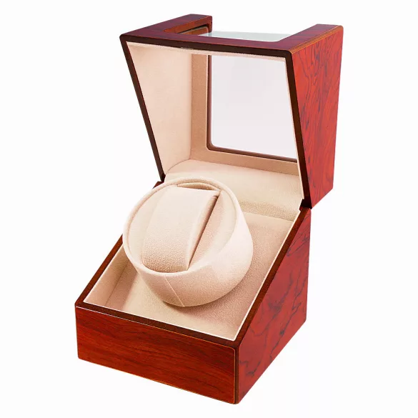 Óraforgató doboz, 1db órához, kívűl barna magasfényű felület, belül bézs textil