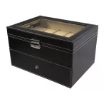   Óratartó doboz, 20 rekeszes, kívűl fekete műbőr borítás, belűl szürke textíl 