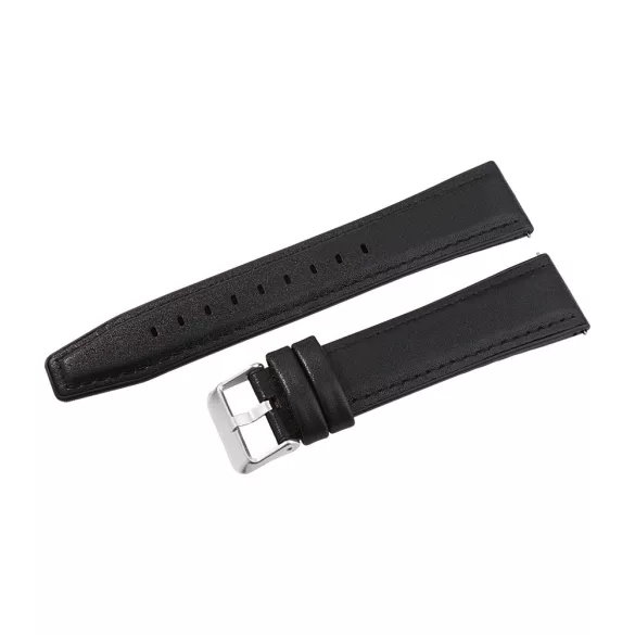 Karóra szíj, fekete színű, műbőr+ műanyag/szilikon, gyorskioldós, 80+125/22 mm