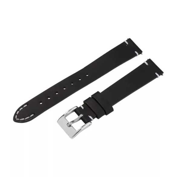 Karóra bőrszíj, fekete színű, gyorskioldós, 80+125/16 mm