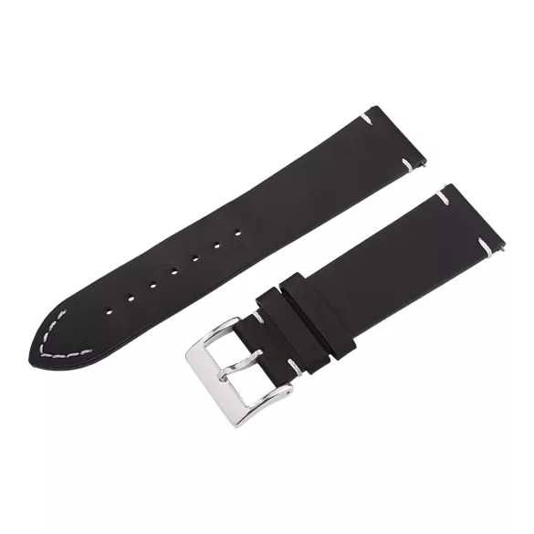 Karóra bőrszíj, fekete színű, gyorskioldós, 80+125/24 mm