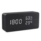   Asztali óra, fekete színű fa tok, fehér színű LED kijelzés