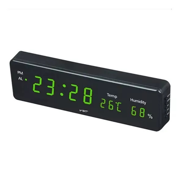 Hálózati asztali óra, fekete, zöld LED 1,2^