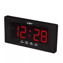   Hálózati asztalióra / falióra, fekete tok, 8,8^ - piros LED