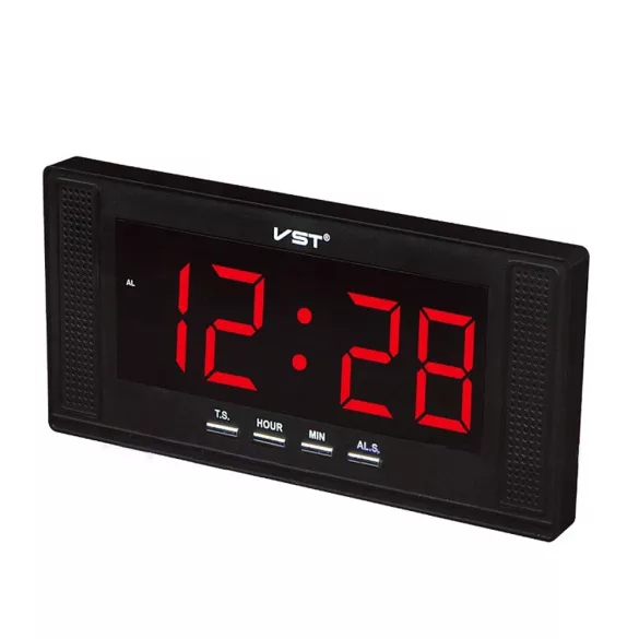 Hálózati asztalióra / falióra, fekete tok, 8,8^ - piros LED