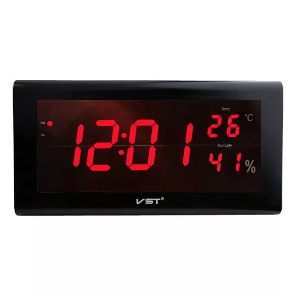 Hálózati asztalióra / falióra, fekete tok, 11,7^ - piros LED