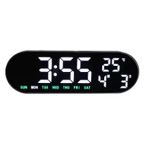   Hálózati asztalióra / falióra, fekete tok, 12,3^ - színes LED, távirányítóval