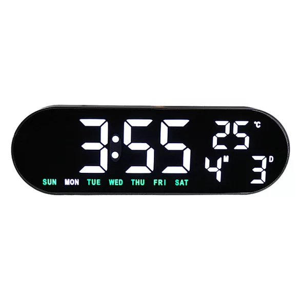 Hálózati asztalióra / falióra, fekete tok, 12,3^ - színes LED, távirányítóval