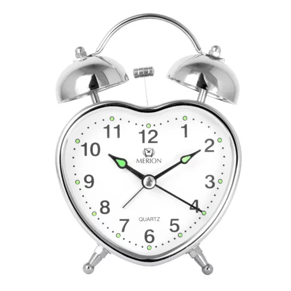 Merion fém ébresztőóra,quartz,ezüst szín (szív)