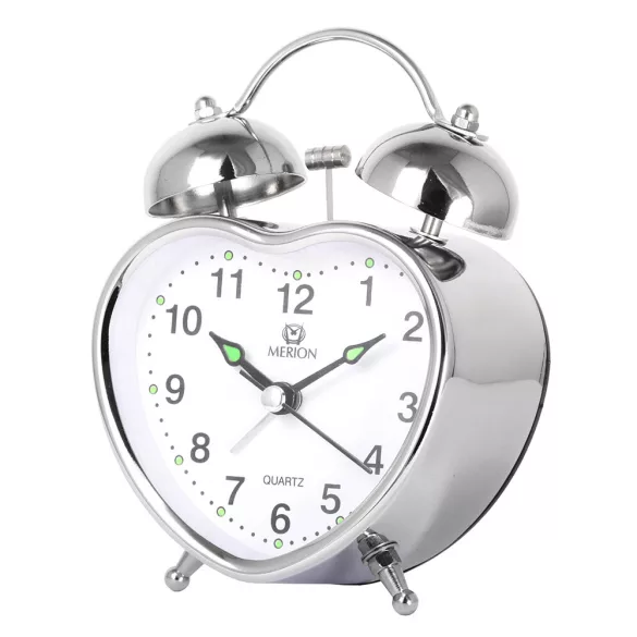 Merion fém ébresztőóra,quartz,ezüst szín (szív)