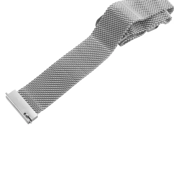 Karóra csat, acél, fonott (mesh) dizájn, gyorskioldós, mágneses zárral, ezüst színű, 18mm