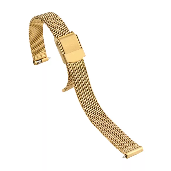 Karóra csat, acél, fonott (mesh) dizájn, arany színű, gyorskioldós, 10 mm