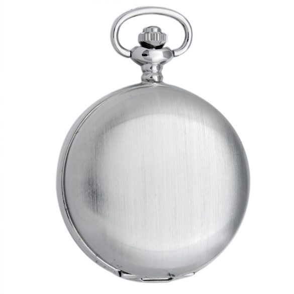 Tiko-Time zsebóra, ezüst színű szálhúzott fémtok, fehér / arab számos számlap
