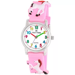   Tiko Time karóra gyerekeknek, quartz, 3D figurás rózsaszín alapon lovacskás szíj