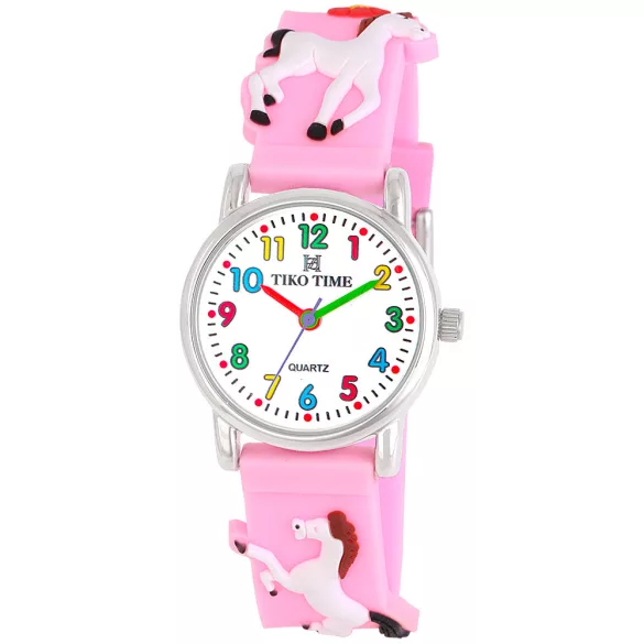 Tiko Time karóra gyerekeknek, quartz, 3D figurás rózsaszín alapon lovacskás szíj