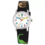   Tiko Time karóra gyerekeknek, ezüst színű fémtok, quartz szerkezet, 3D figurás szürke műanyag szíj, fehér arab számos számlap, cseppmentes vízállóság