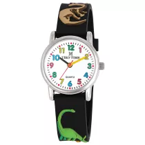   Tiko Time karóra gyerekeknek, ezüst színű fémtok, quartz szerkezet, 3D figurás szürke műanyag szíj, fehér arab számos számlap, cseppmentes vízállóság