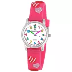   Tiko Time karóra gyerekeknek, ezüst színű fémtok, quartz szerkezet, 3D figurás rózsaszínű műanyag szíj, fehér arab számos számlap, cseppmentes vízállóság