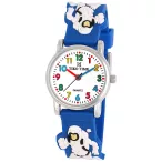   Tiko Time karóra gyerekeknek, ezüst színű fémtok, quartz szerkezet, fehér arab színű számlap, 3D figurás kék színű műanyag szíj, cseppmentes vízállóság (űrhajós)