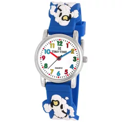   Tiko Time karóra gyerekeknek, ezüst színű fémtok, quartz szerkezet, fehér arab színű számlap, 3D figurás kék színű műanyag szíj, cseppmentes vízállóság (űrhajós)