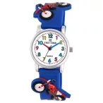   Tiko Time karóra gyerekeknek, ezüst színű fémtok, quartz szerkezet, fehér arab színű számlap, 3D figurás kék színű műanyag szíj, cseppmentes vízállóság (cross motoros)