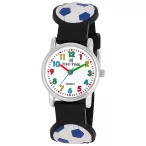   Tiko Time karóra gyerekeknek, ezüst színű fémtok, quartz szerkezet, fehér arab színű számlap, 3D figurás zöld színű műanyag szíj, cseppmentes vízállóság (focilabdás)