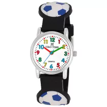   Tiko Time karóra gyerekeknek, ezüst színű fémtok, quartz szerkezet, fehér arab színű számlap, 3D figurás zöld színű műanyag szíj, cseppmentes vízállóság (focilabdás)