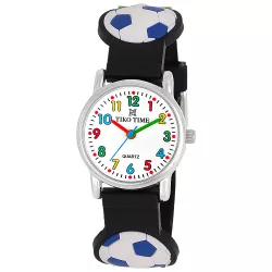   Tiko Time karóra gyerekeknek, ezüst színű fémtok, quartz szerkezet, fehér arab színű számlap, 3D figurás zöld színű műanyag szíj, cseppmentes vízállóság (focilabdás)