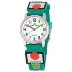   Tiko Time karóra gyerekeknek, ezüst színű fémtok, quartz szerkezet, fehér arab színű számlap, 3D figurás sötét zöld színű műanyag szíj, cseppmentes vízállóság (kosárlabdás)