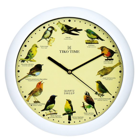 Tiko Time falióra, quartz, fehér színű műanyag tok, madaras számlap (madárhangos)