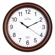   Tiko Time fa falióra, quartz, sweep (halk járású) szerkezet, kerek 30 cm, dió színű tok, fehér arab számos számlap