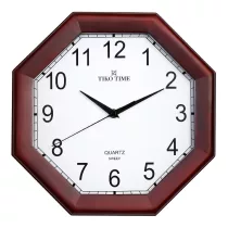   Tiko Time fa falióra, quartz, sweep (halk járású) szerkezet, nyolcszög alakú 30 cm, mahagóni színű tok, fehér arab számos számlap