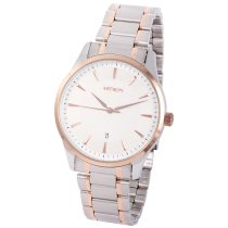   ASTRON 8019-0 elegáns férfi karóra, bicolor nemesacél tok, bicolor nemesacél csat, fehér számlap, keményített ásványüveg, quartz szerkezet, cseppmentes vízállóság