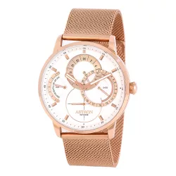   ASTRON 8026-5 férfi karóra, rózsaarany színű nemesacél tok, rózsaarany színű milánó nemesacéli csat, fehér számlap, zafírüveg, quartz szerkezet, cseppmentes vízállóság