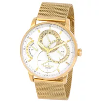   ASTRON 8026-6 férfi karóra, arany színű nemesacél tok, arany színű milánói nemesacél csat, fehér számlap, zafírüveg, quartz szerkezet, cseppmentes vízállóság