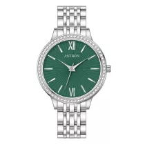  ASTRON 8064-3 női karóra, ékszeróra, ezüst színű nemesacél tok, ezüst színű nemesacél csat, zöld számlap, keményített ásványüveg, quartz szerkezet, WR 50M vízállóság