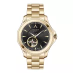   ASTRON 8066-0 automata férfi karóra, arany színű nemesacél tok, arany színű nemesacél csat, fekete számlap, zafír üveg, mechanikus automata szerkezet, WR100M vízállóság