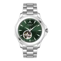   ASTRON 8066-3 automata férfi karóra, ezüst színű nemesacél tok, ezüst színű nemesacél csat, zöld számlap, zafír üveg, mechanikus automata szerkezet, WR100M vízállóság