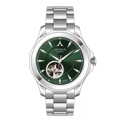   ASTRON 8066-3 automata férfi karóra, ezüst színű nemesacél tok, ezüst színű nemesacél csat, zöld számlap, zafír üveg, mechanikus automata szerkezet, WR100M vízállóság