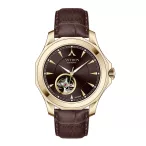   ASTRON 8066-6 automata férfi karóra, arany színű nemesacél tok, sötét barna valódi bőrszíj, sötét barna számlap, zafír üveg, mechanikus automata szerkezet, WR100M vízállóság