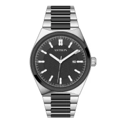   ASTRON 8067-1 quartz férfi karóra,bicolor (fekete és ezüst színű) nemesacél tok, bicolor (fekete és ezüst színű) nemesacél csat, fekete számlap, WR50M vízállóság