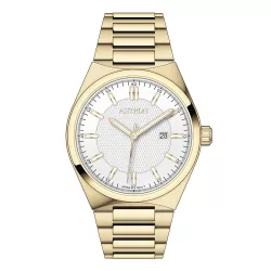   ASTRON 8067-9 quartz férfi karóra, arany színű nemesacél tok, arany színű nemesacél csat, fehér számlap, WR50M vízállóság