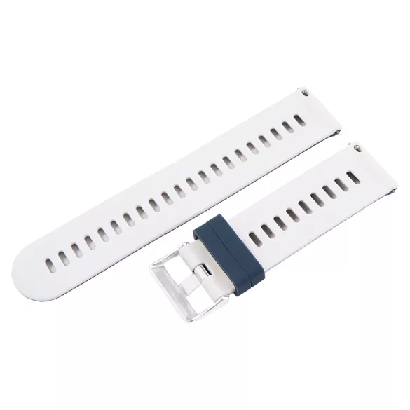 Műanyag okosóra szíj, gyorskioldós, kék/fehér színű, normál hossz, 20mm