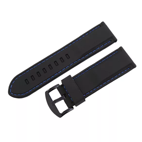 Műanyag szíj, fekete színű, 26 mm (kék varrással)