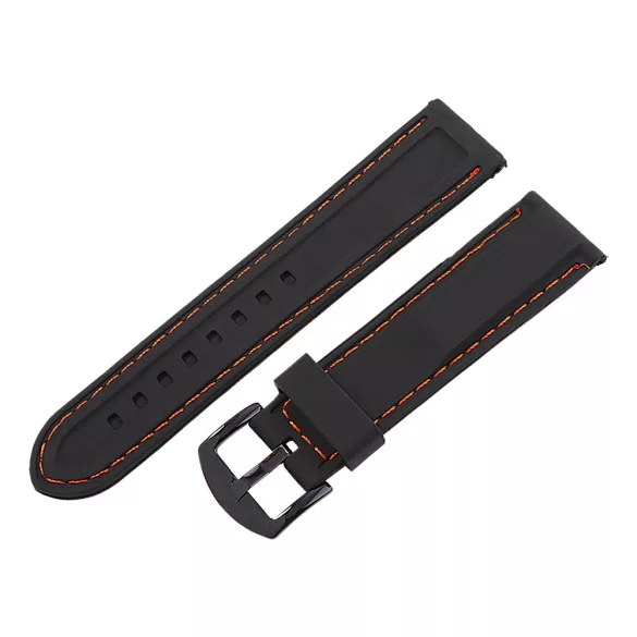 Műanyag szíj, fekete színű, 22 mm (narancssárga varrással)