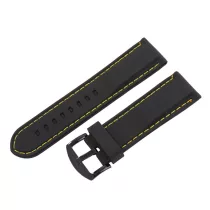   Műanyag szíj, fekete színű, 24 mm (citromsárga varrással)