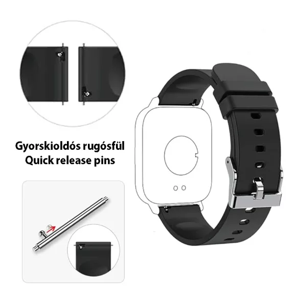 Műanyag okosóra szíj, gyorskioldós, bordó színű, normál hossz, 12 mm