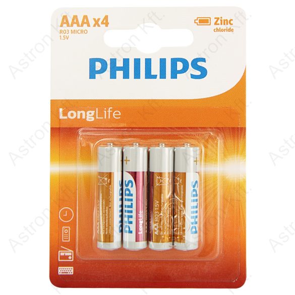 Philips Longlife, micro elem 1,5V bl4 / db